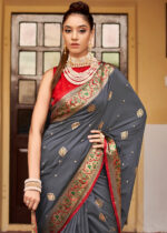 Gray Banarasi Silk Saree