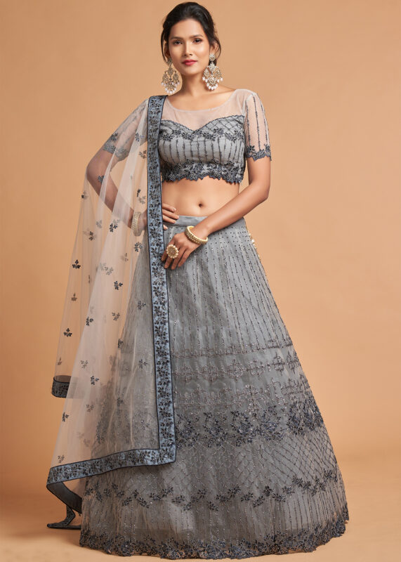 Gray Lehenga Choli with Embroidery Work