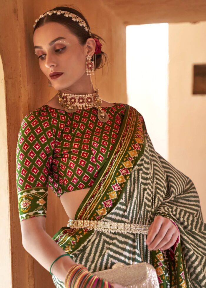 Olive Green Patola Saree