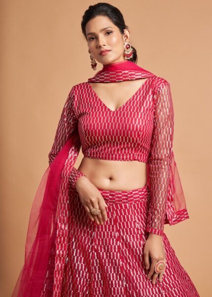 Hot Pink Sequins Lehenga Choli