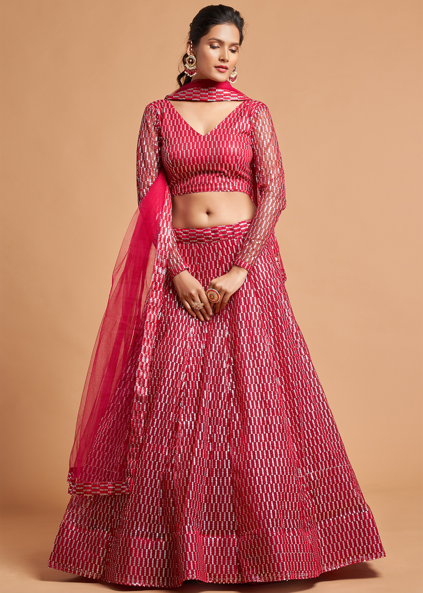 Hot Pink Sequins Lehenga Choli