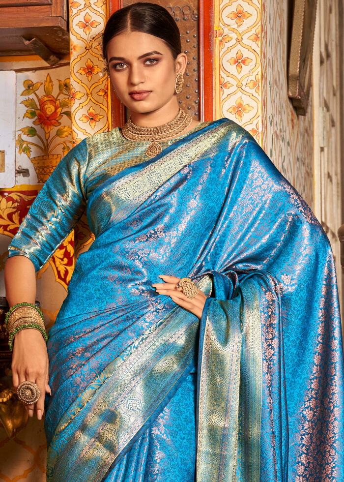 Lake Blue Kanjivaram Silk Saree