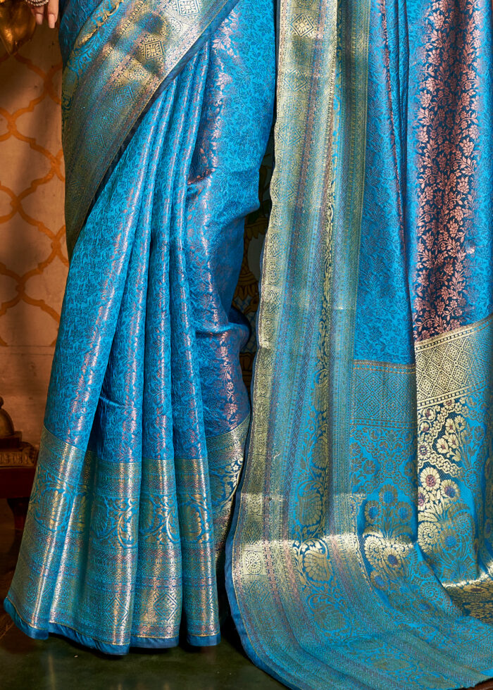 Lake Blue Kanjivaram Silk Saree