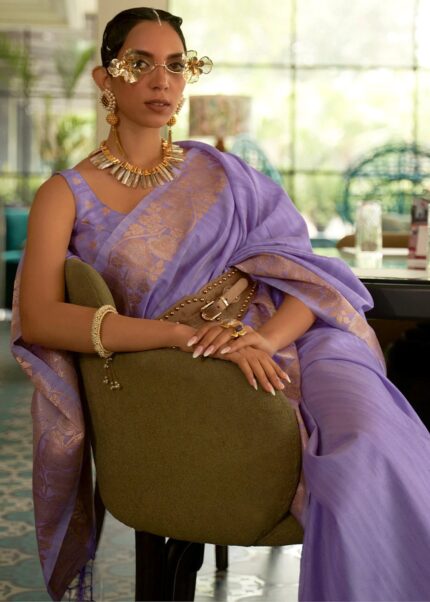 Lavender Tussar Silk Saree