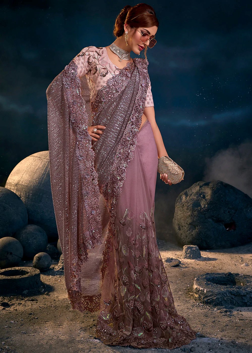 Lilac Purple Designer Saree