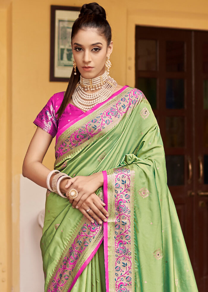 Lime Green Banarasi Silk Saree