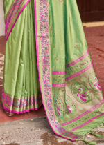 Lime Green Banarasi Silk Saree