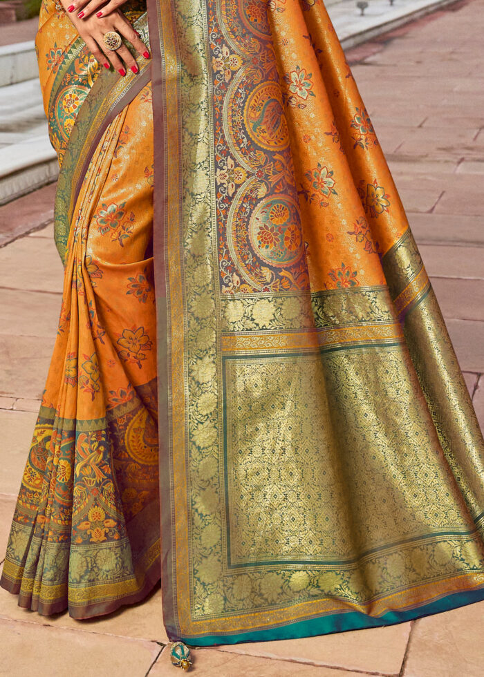 Marigold Banarasi Silk Saree