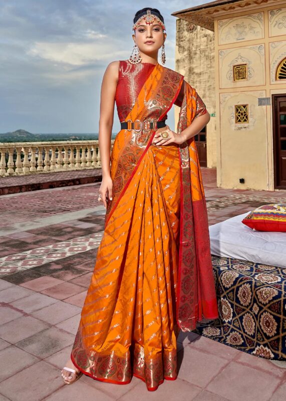 Marigold Orange Patola Saree