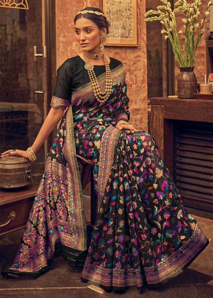 Midnight Black Jamawar Saree