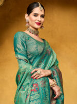 Mint Turquoise Banarasi Silk Saree