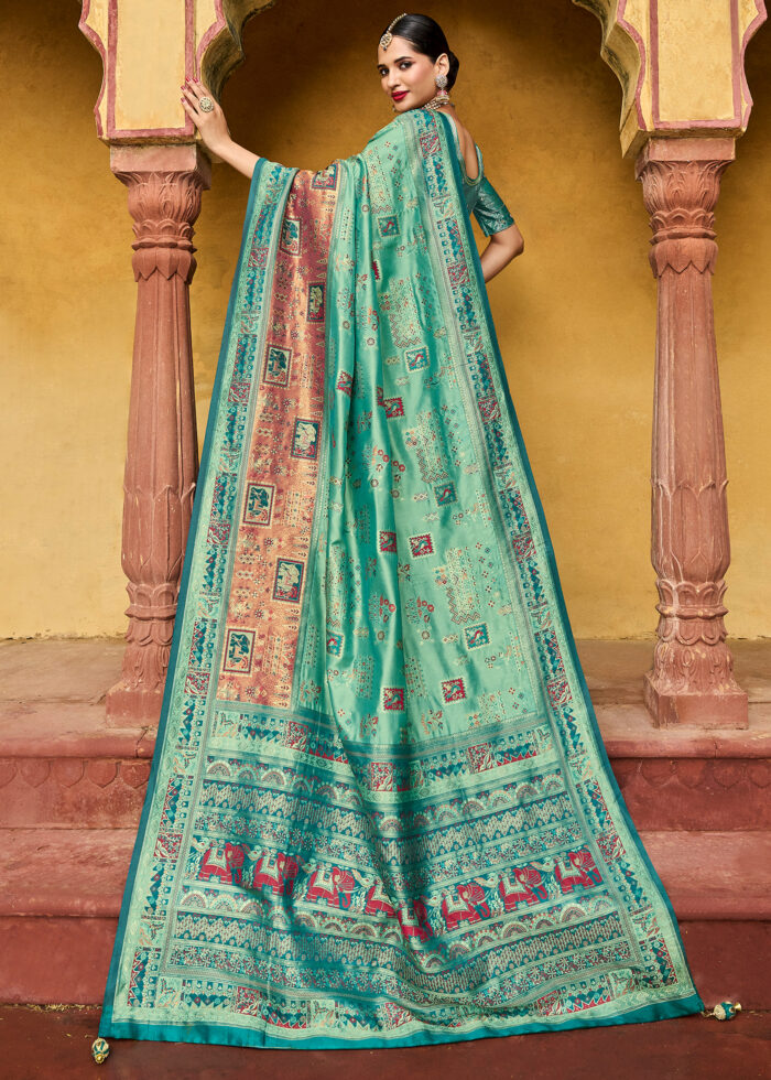 Mint Turquoise Banarasi Silk Saree