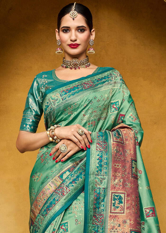 Mint Turquoise Banarasi Silk Saree