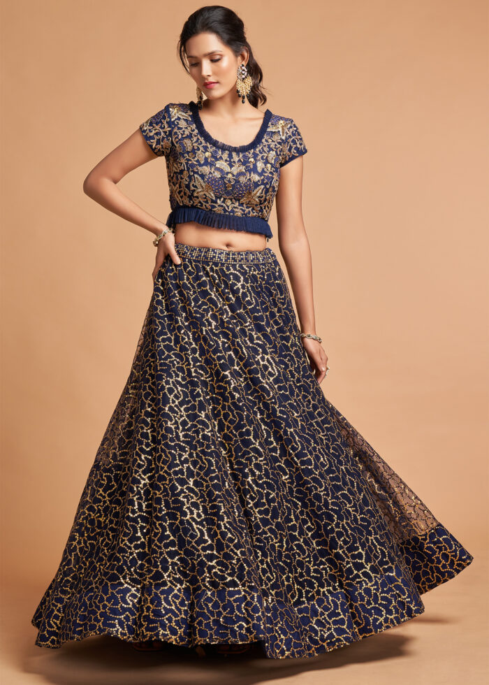 Navy Blue Lehenga Choli with Embroidery Work