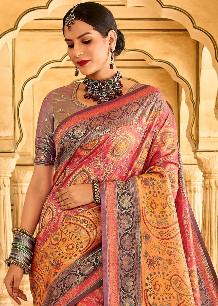 Orange Banarasi Silk Saree