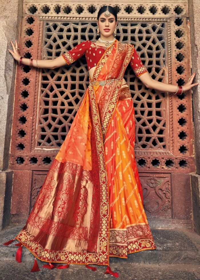 Orange & Red Banarasi Saree