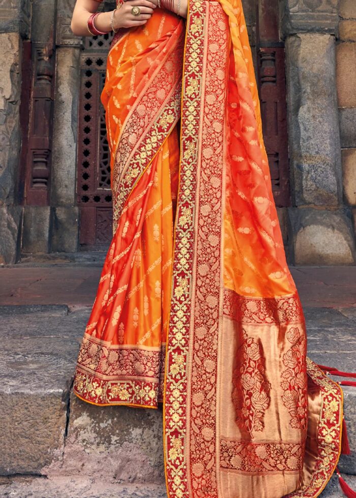 Orange & Red Banarasi Saree