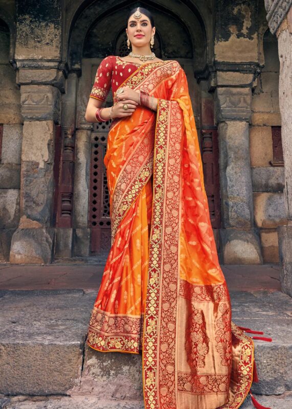 Orange & Red Banarasi Saree