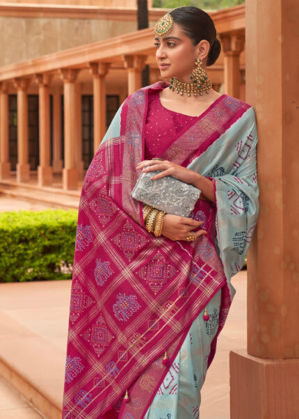 Pastel Blue Patola Saree