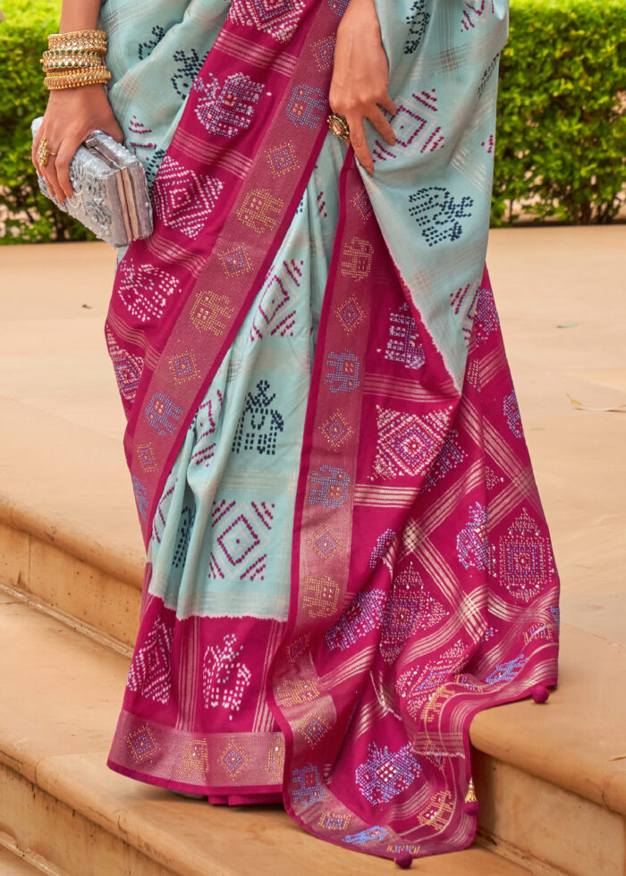 Pastel Blue Patola Saree