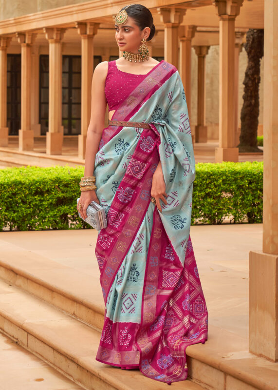 Pastel Blue Patola Saree