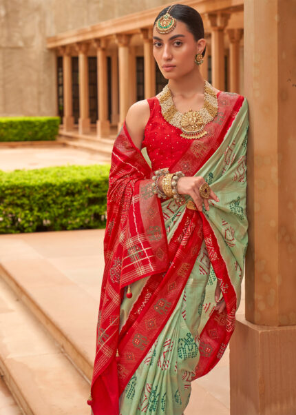 Pastel Green Patola Saree