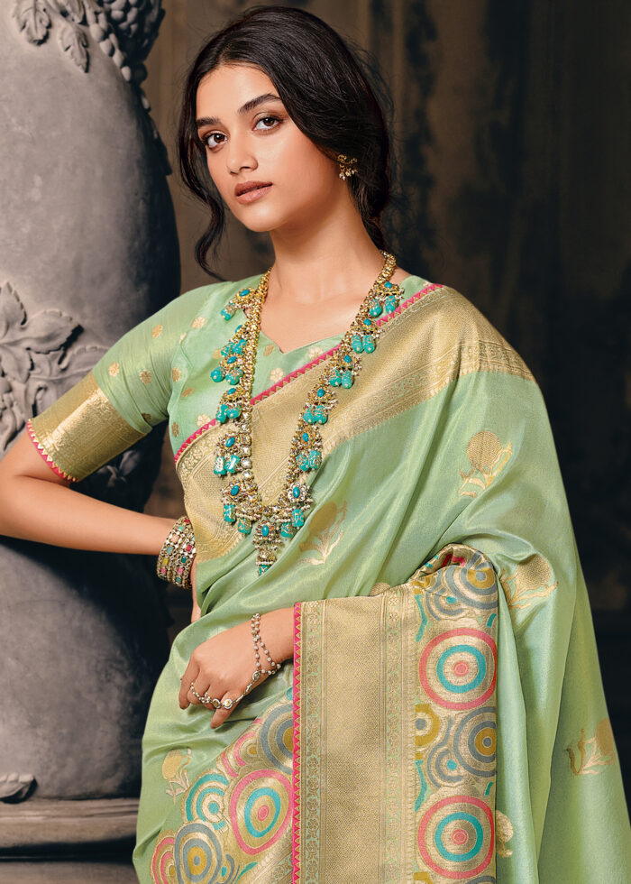 Pastel Green Tissue Silk Saree