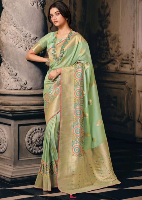 Pastel Green Tissue Silk Saree