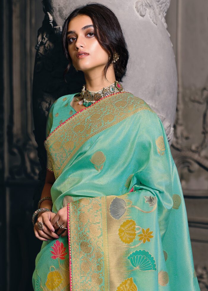 Pastel Turquoise Tissue Silk Saree