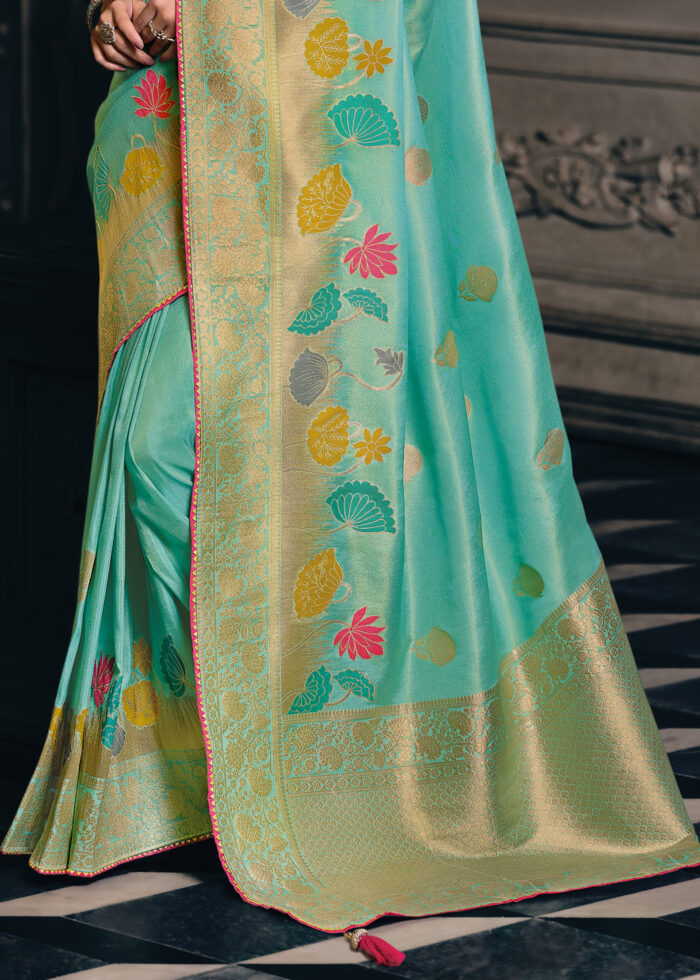 Pastel Turquoise Tissue Silk Saree