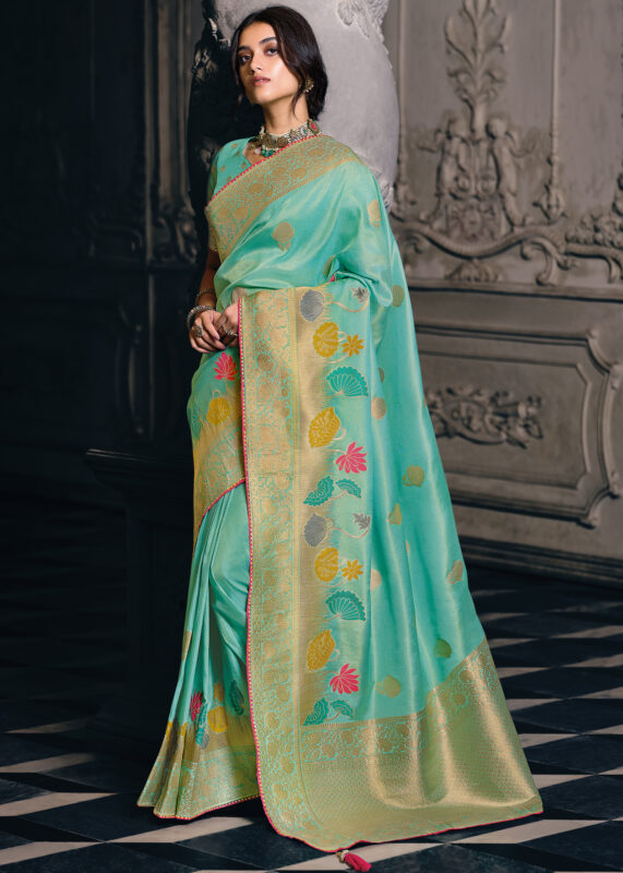 Pastel Turquoise Tissue Silk Saree