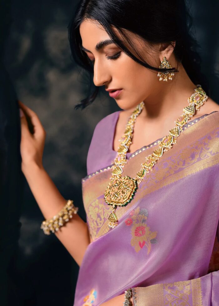 Pastel Violet Tissue Silk Saree