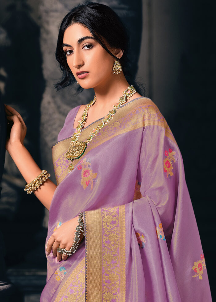 Pastel Violet Tissue Silk Saree