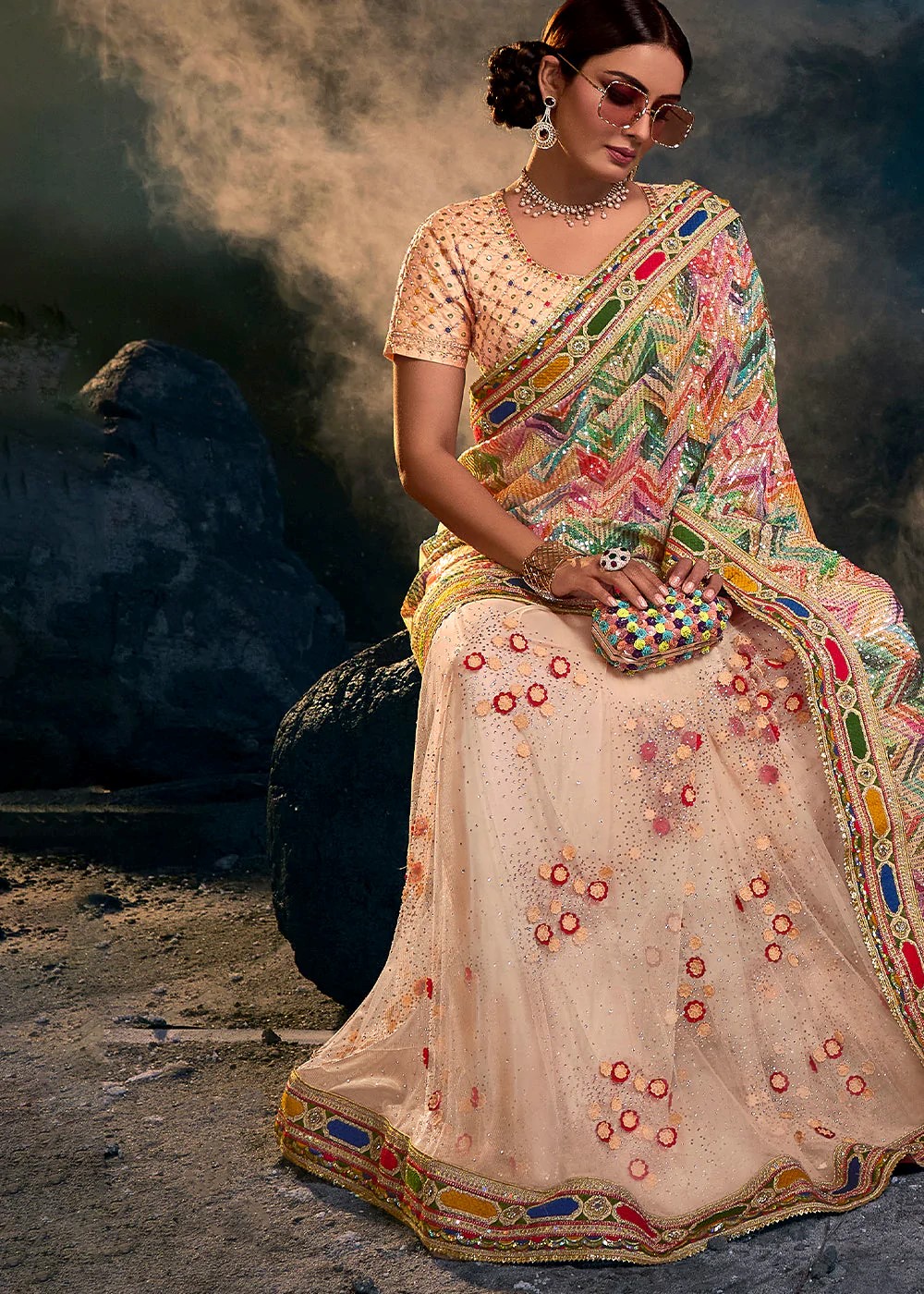 Peach Designer Saree