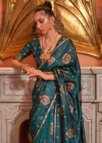 Peacock Blue Satin Silk Saree