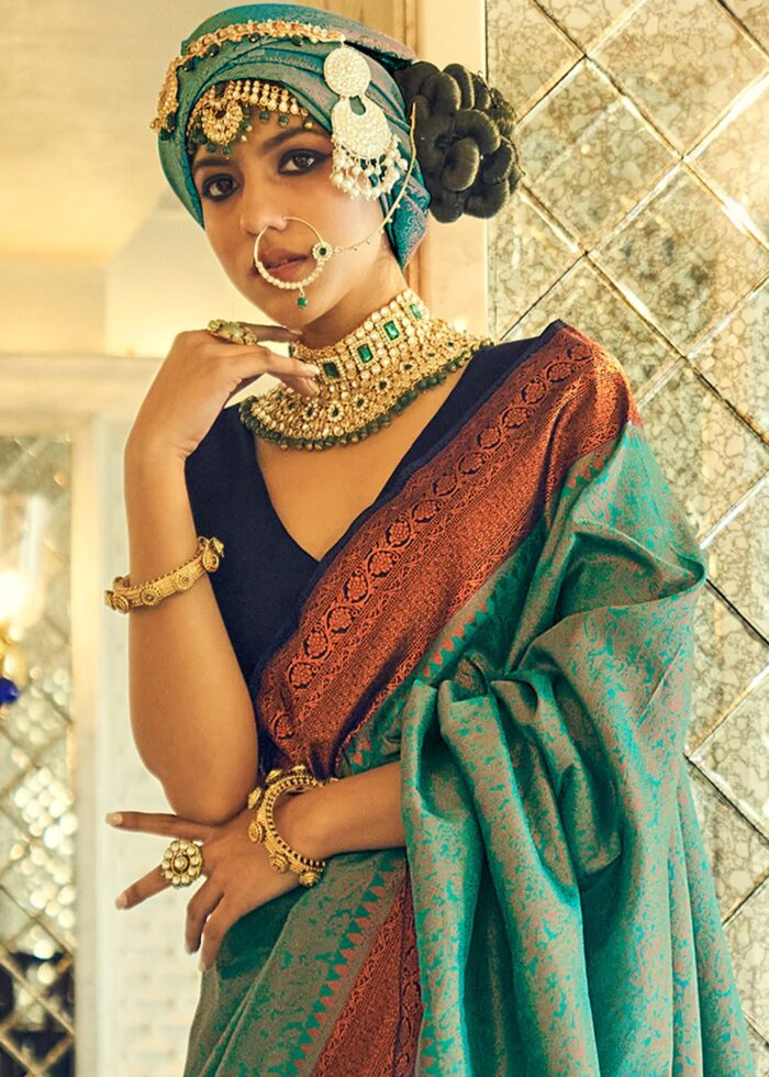 Pine Green Kanjivaram Saree