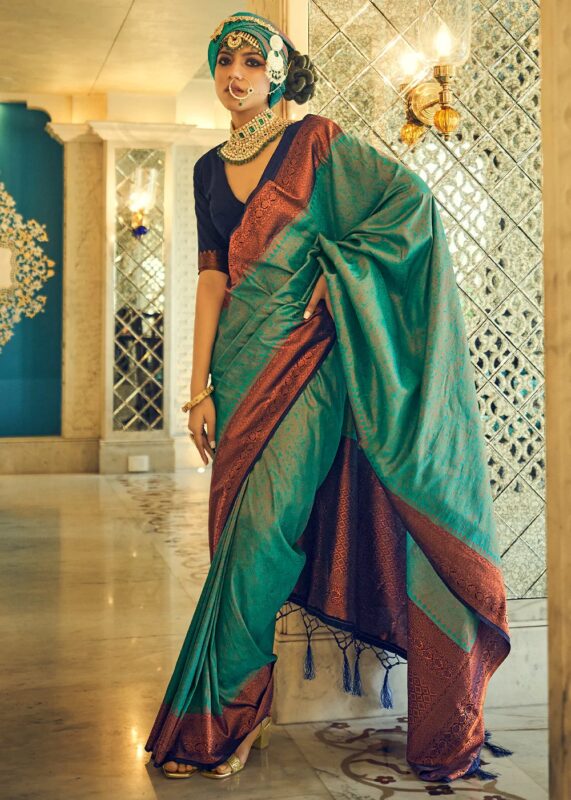 Pine Green Kanjivaram Saree