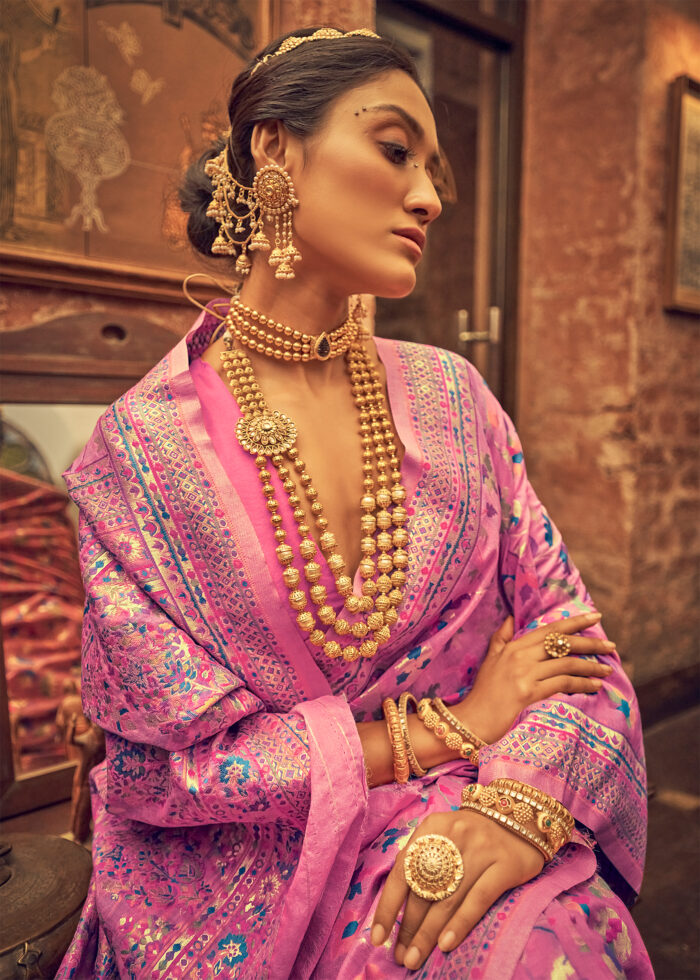 Pink Kashmiri Jamawar Saree