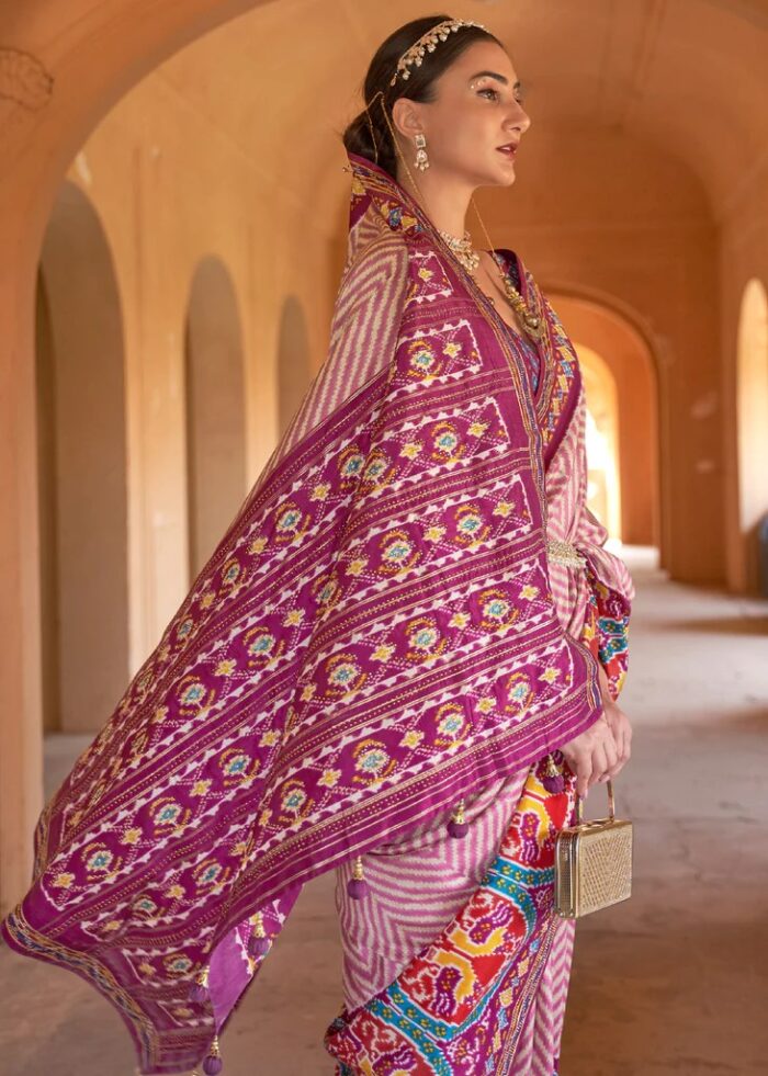 Pink & Purple Patola Silk Saree