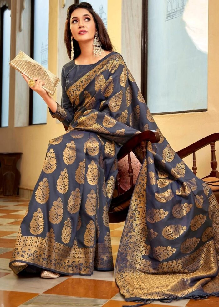 Porpoise Gray Kanjivaram Saree