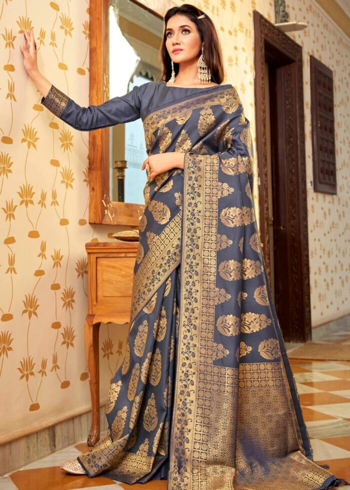 Porpoise Gray Kanjivaram Saree