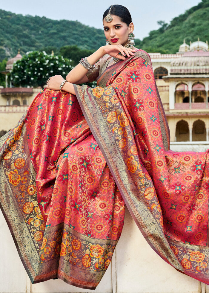 Raspberry Red Banarasi Silk Saree