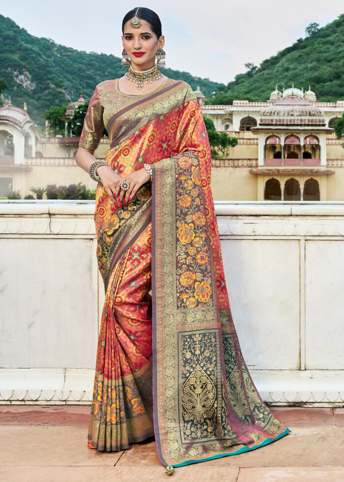 Raspberry Red Banarasi Silk Saree