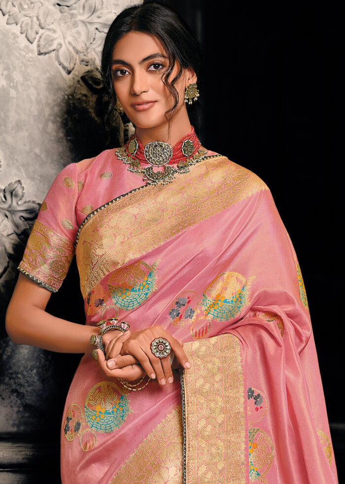 Rose Pink Tissue Silk Saree