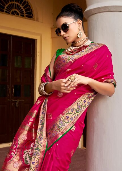 Ruby Pink Banarasi Saree