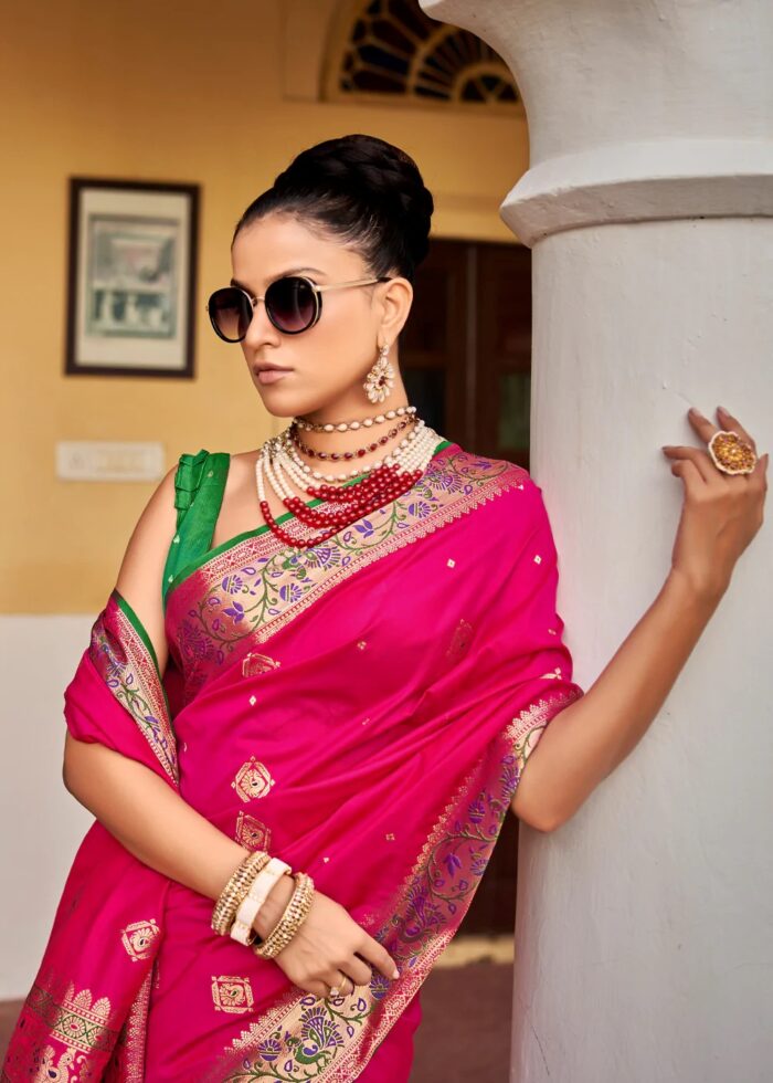 Ruby Pink Banarasi Saree