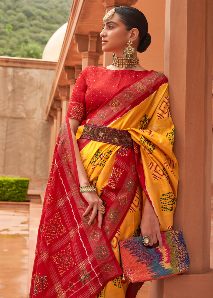 Saffron Yellow Patola Silk Saree