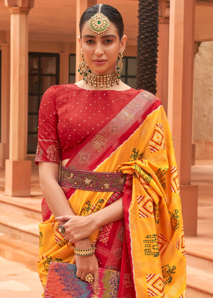 Saffron Yellow Patola Silk Saree