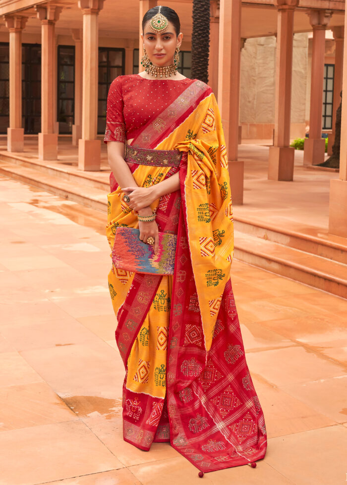 Saffron Yellow Patola Silk Saree