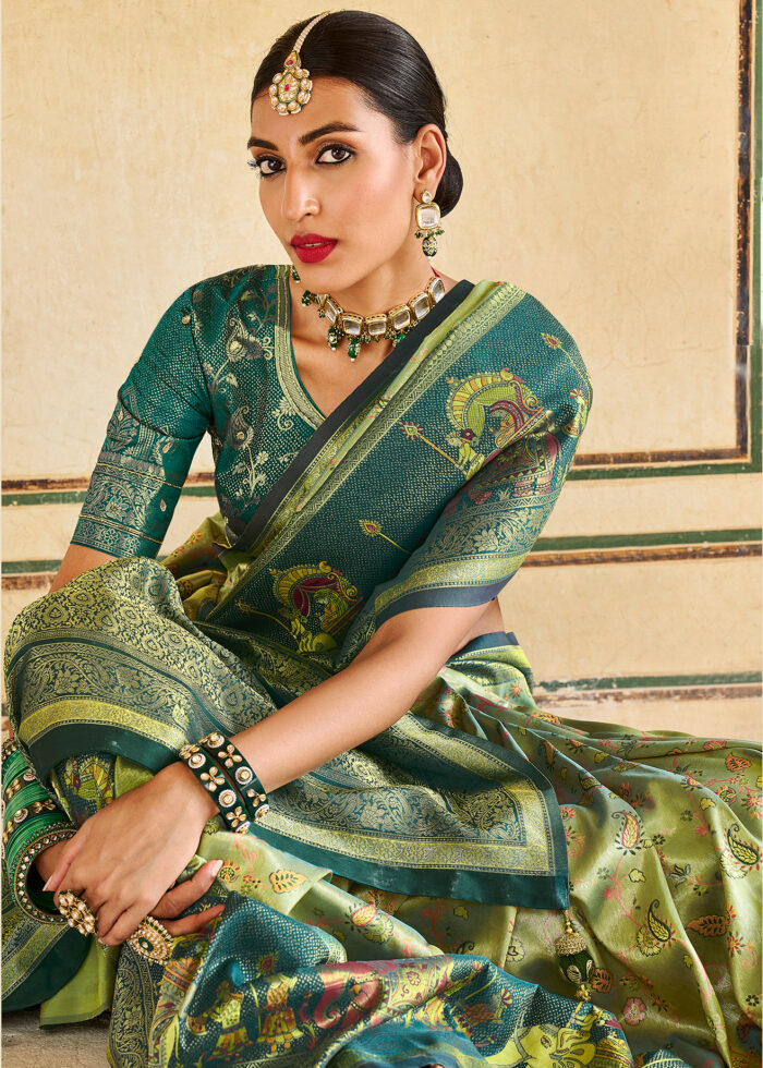 Shades of Green Woven Banarasi Silk Saree